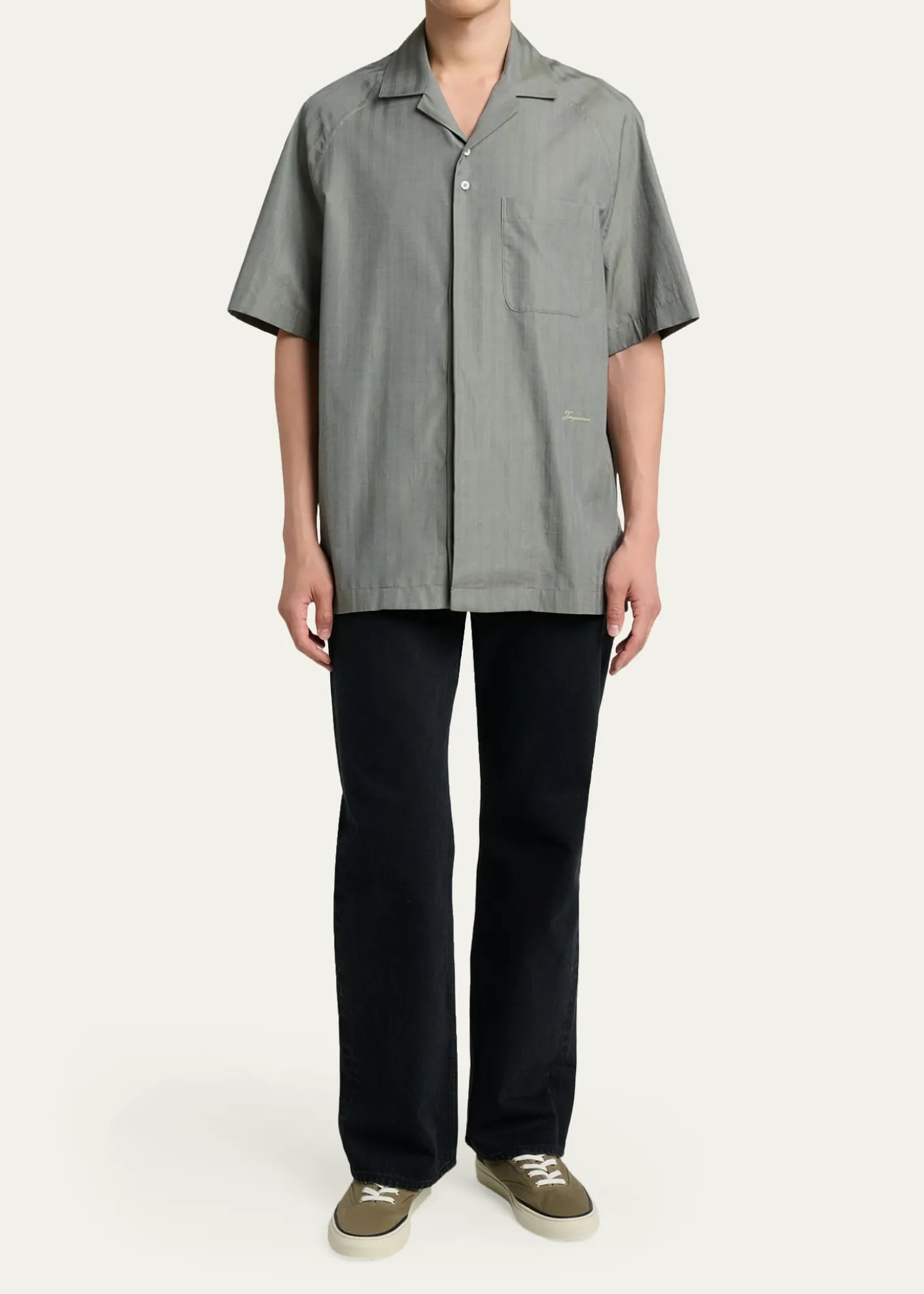 JacquemusMen's Cotton Herringbone Short-Sleeve Shirt