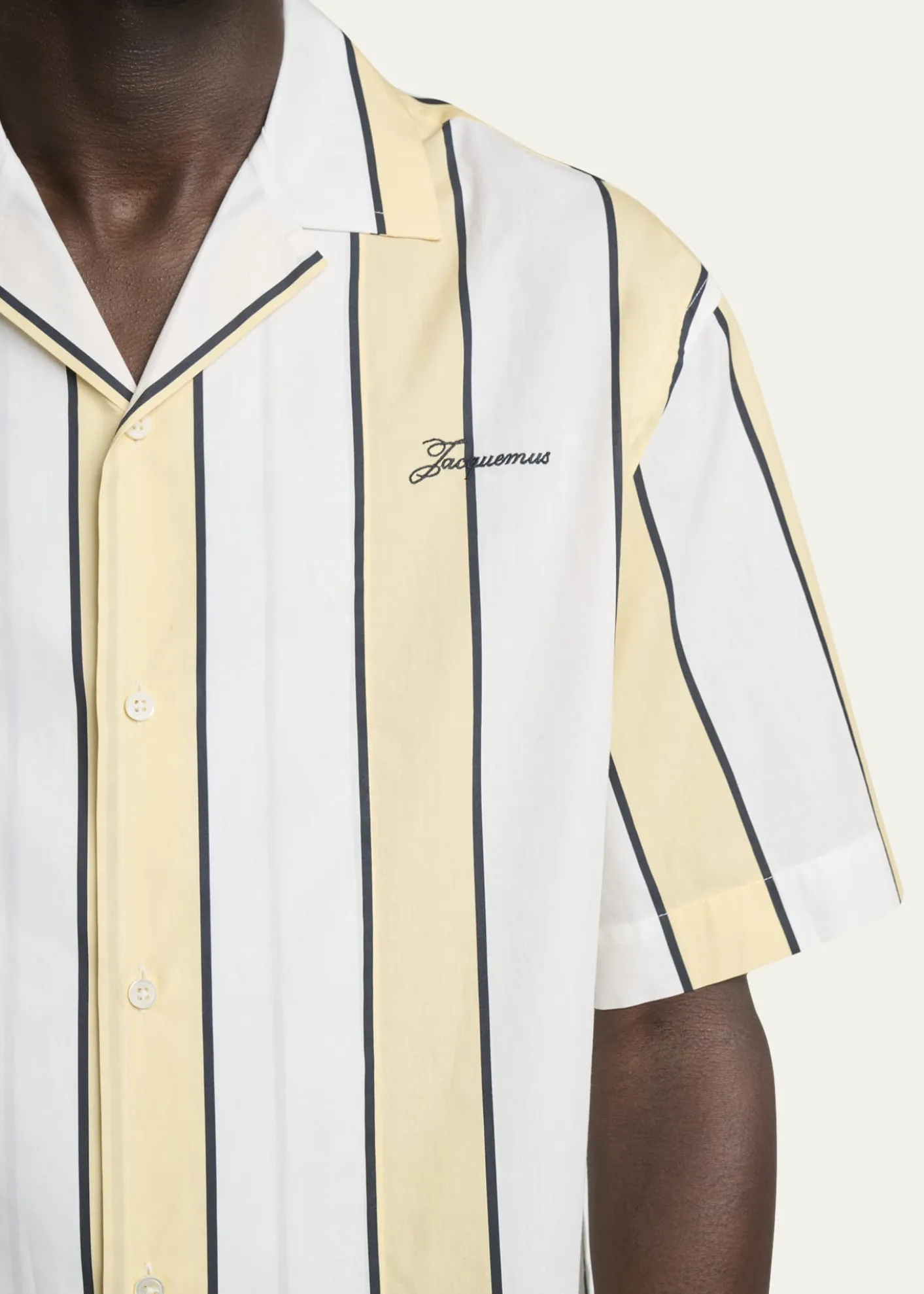 JacquemusMen's Cotton Stripe Logo Camp Shirt