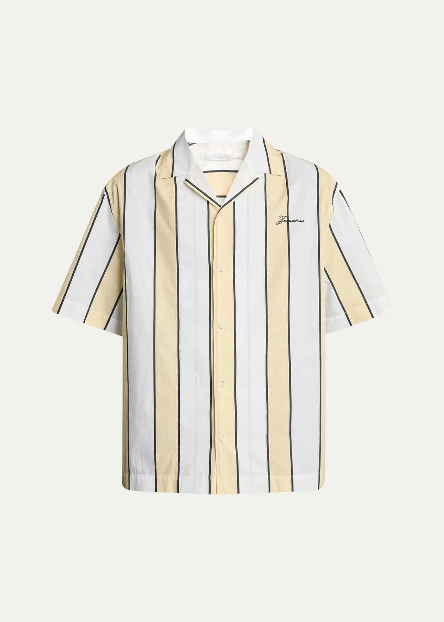 JacquemusMen's Cotton Stripe Logo Camp Shirt