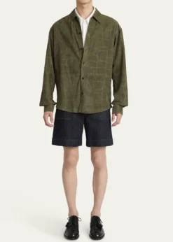 JacquemusMen's Croc-Embossed Leather Sport Shirt