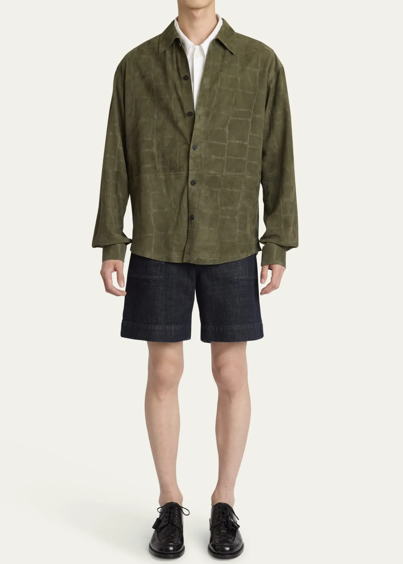 JacquemusMen's Croc-Embossed Leather Sport Shirt