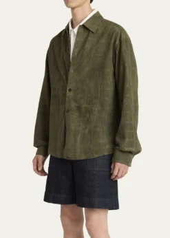 JacquemusMen's Croc-Embossed Leather Sport Shirt
