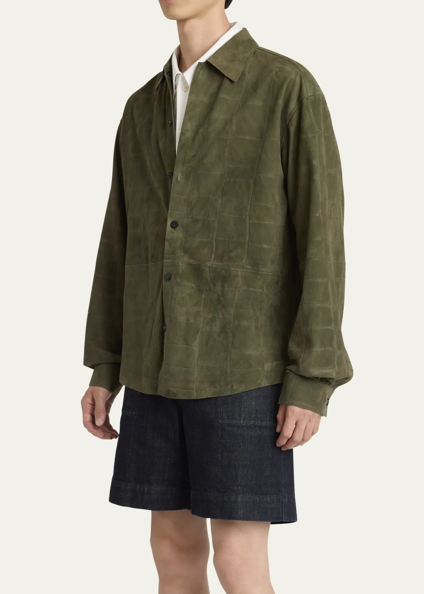 JacquemusMen's Croc-Embossed Leather Sport Shirt