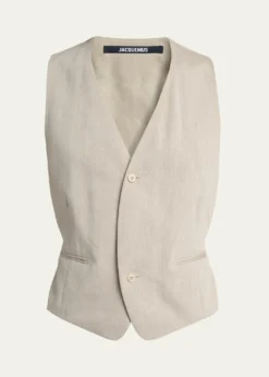 JacquemusMen's Herringbone Linen-Blend Vest