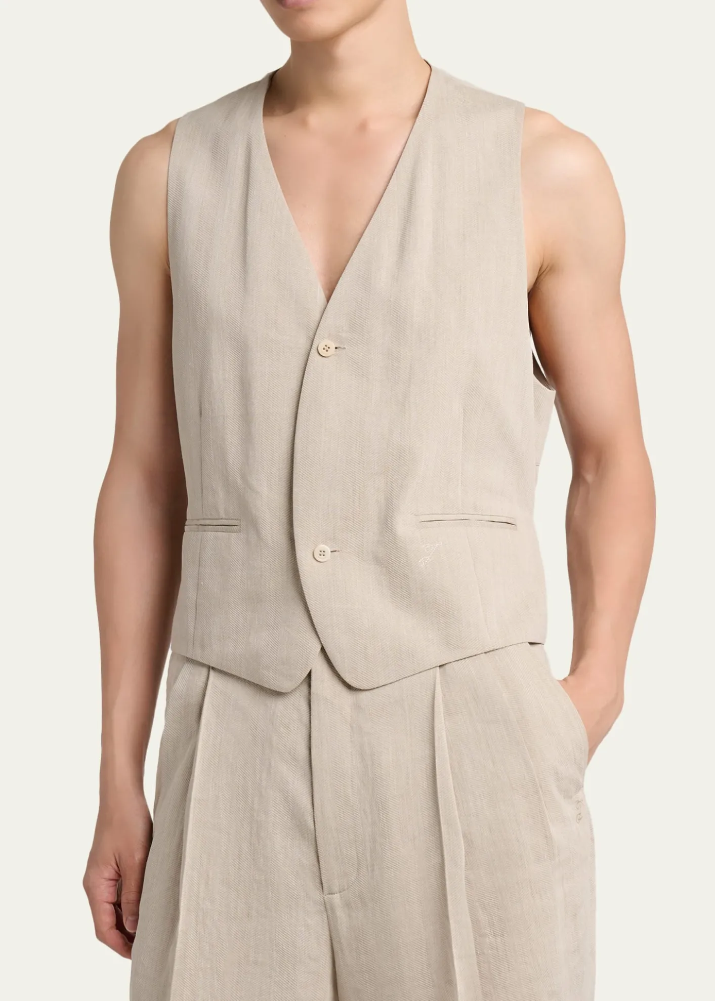 JacquemusMen's Herringbone Linen-Blend Vest