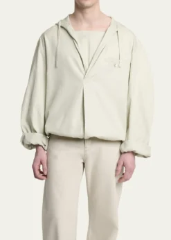 JacquemusMen's La Blouse Cotton Herringbone Hooded Shirt