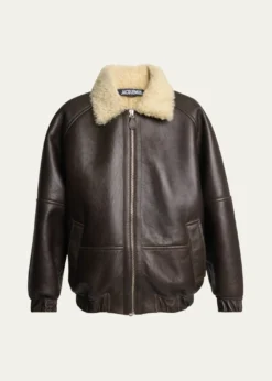 JacquemusMen's Leather and Shearling Bomber Jacket