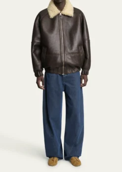 JacquemusMen's Leather and Shearling Bomber Jacket