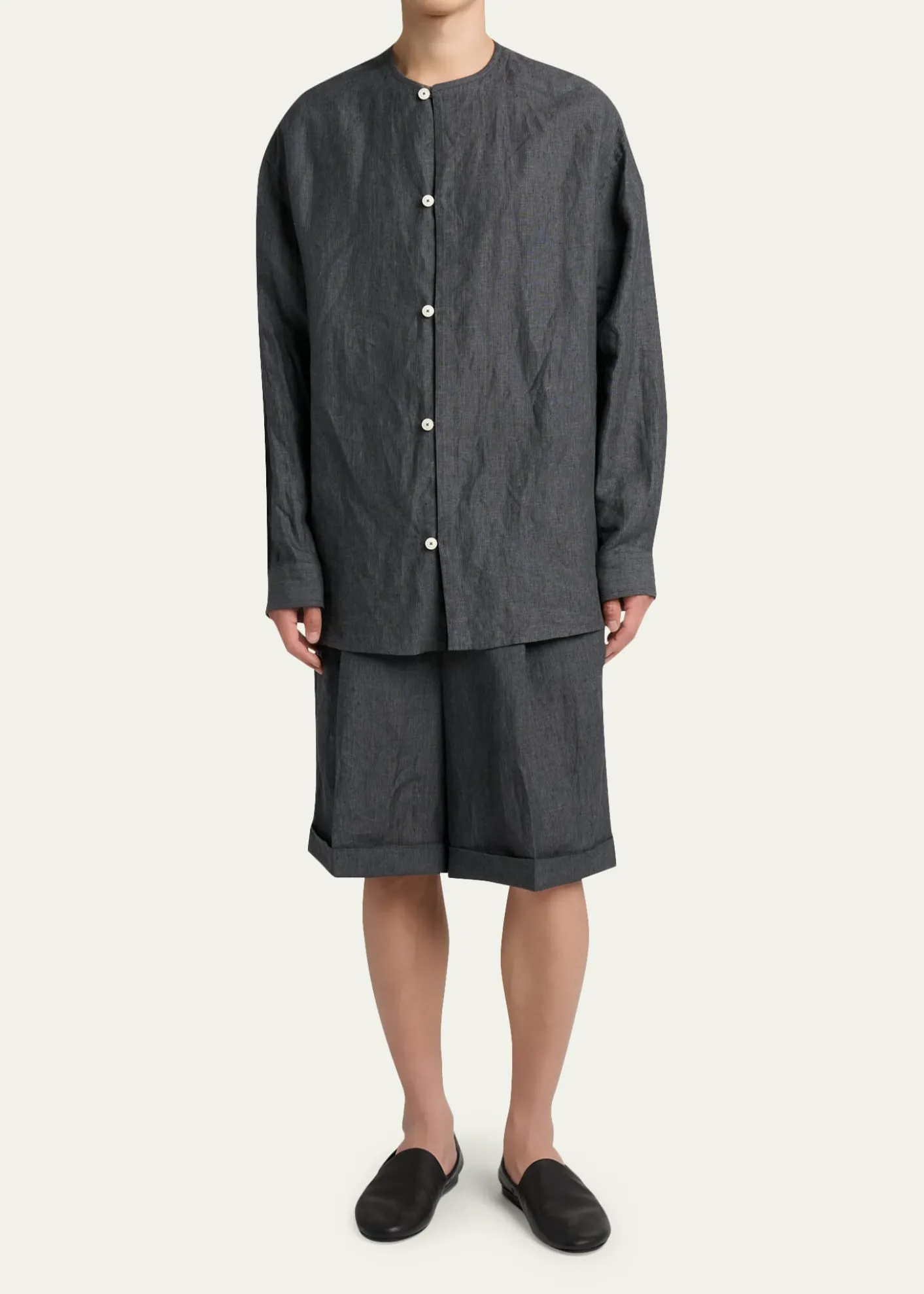 JacquemusMen's Linen Hairline Stripe Relaxed Button-Down Shirt