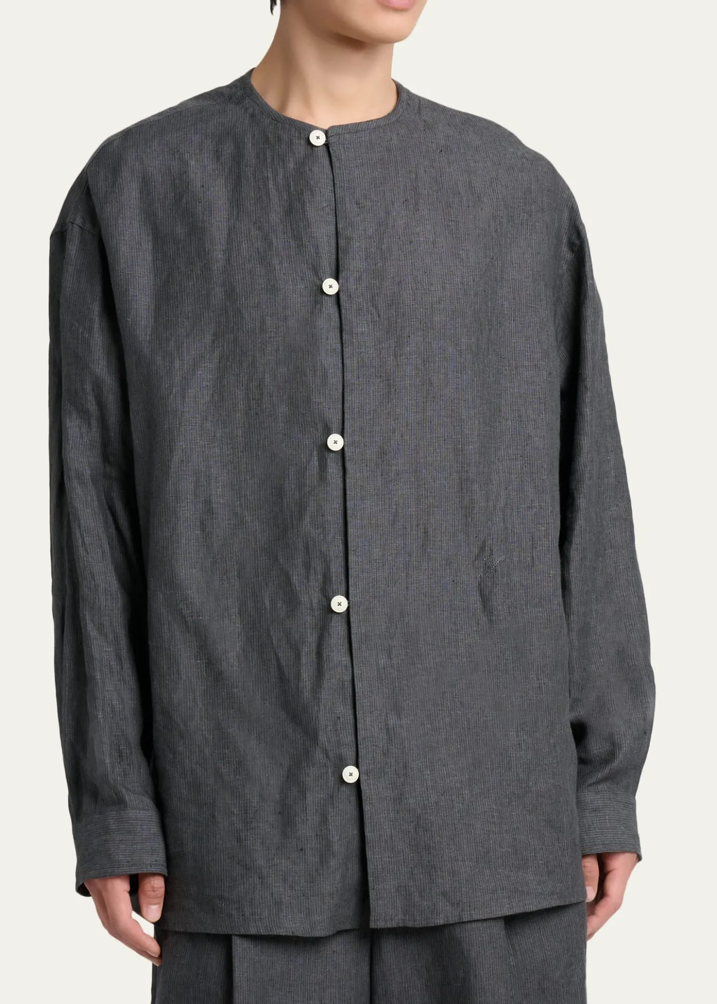 JacquemusMen's Linen Hairline Stripe Relaxed Button-Down Shirt