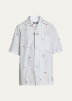 JacquemusMen's Vegetable Stripe Cotton Short-Sleeve Shirt