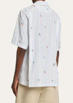 JacquemusMen's Vegetable Stripe Cotton Short-Sleeve Shirt