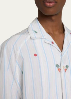 JacquemusMen's Vegetable Stripe Cotton Short-Sleeve Shirt