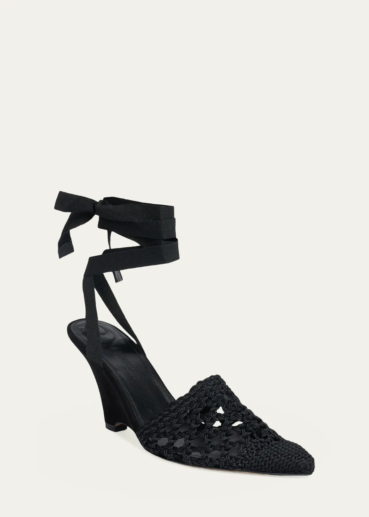 Jacquemus80mm Les Espadrilles Ankle-Tie Wedge Mules