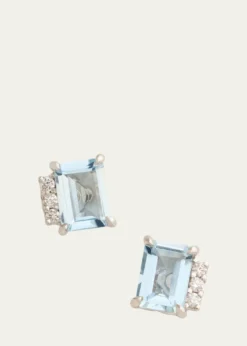 Jamie Wolf18K White Gold Asymmetrical Emerald Cut Stud Earrings with Diamonds