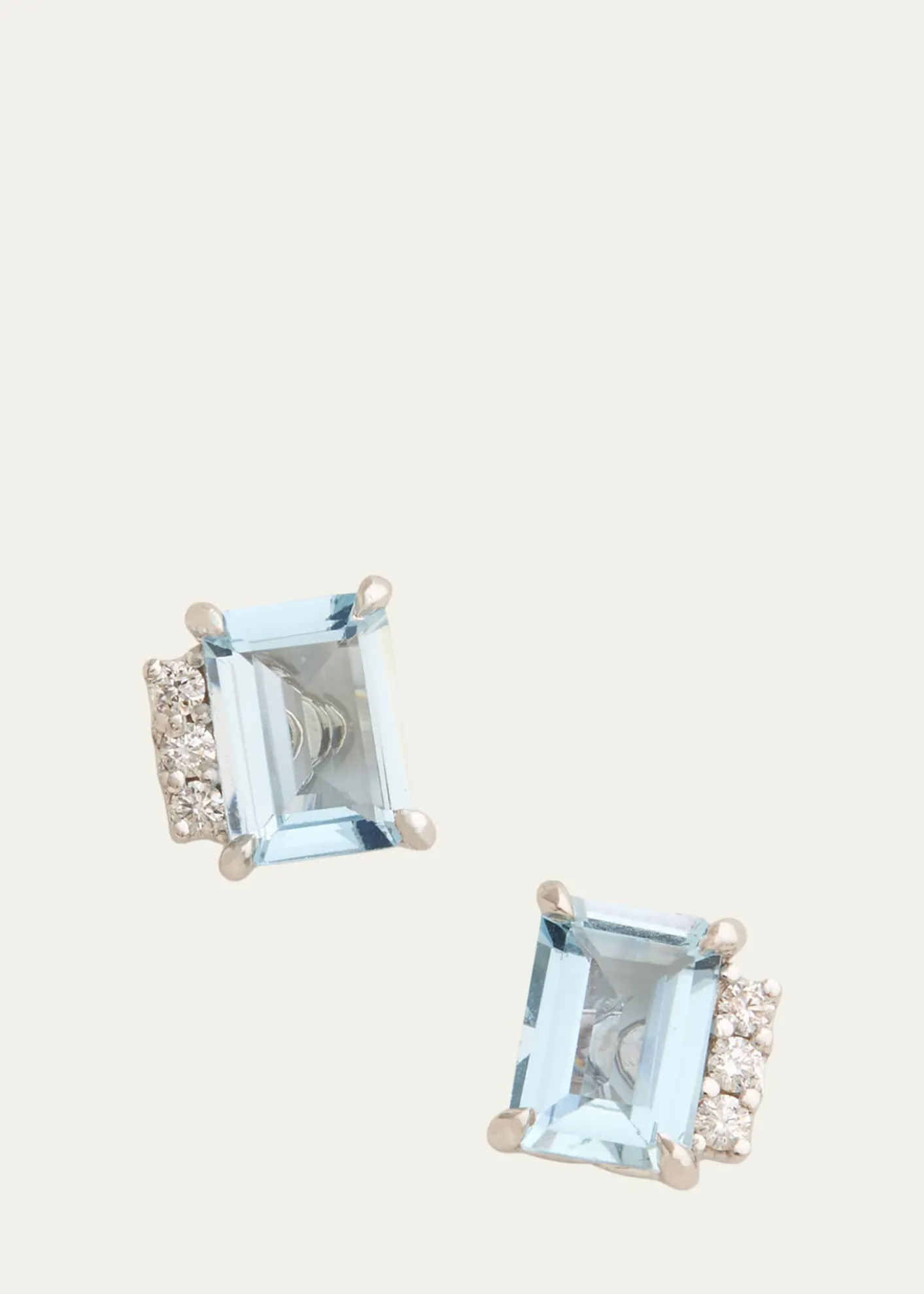 Jamie Wolf18K White Gold Asymmetrical Emerald Cut Stud Earrings with Diamonds