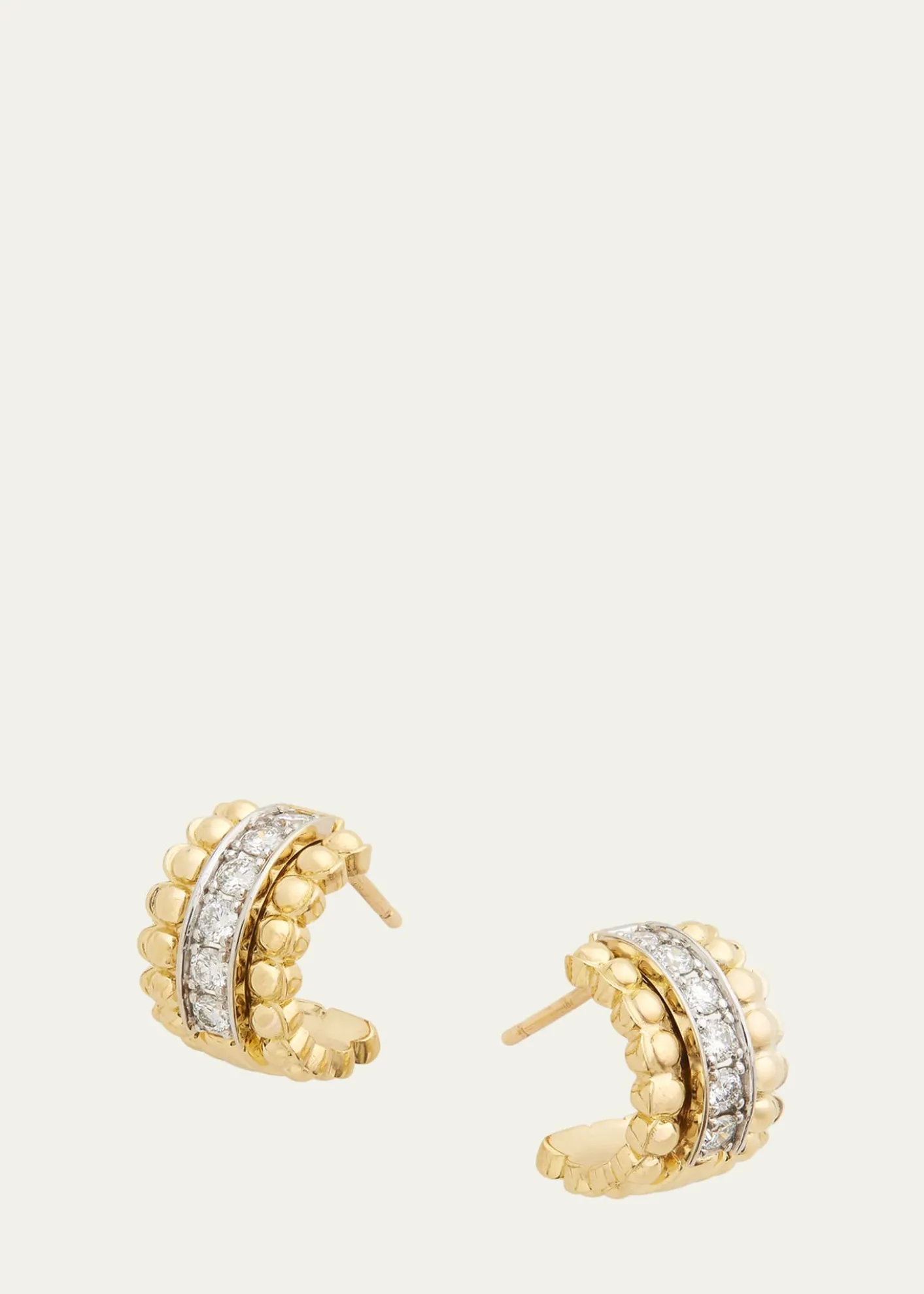 Jamie Wolf18K Yellow and White Gold Diamond Hoop Earrings with Beaded Edge