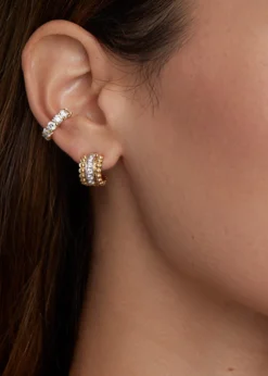 Jamie Wolf18K Yellow and White Gold Diamond Hoop Earrings with Beaded Edge