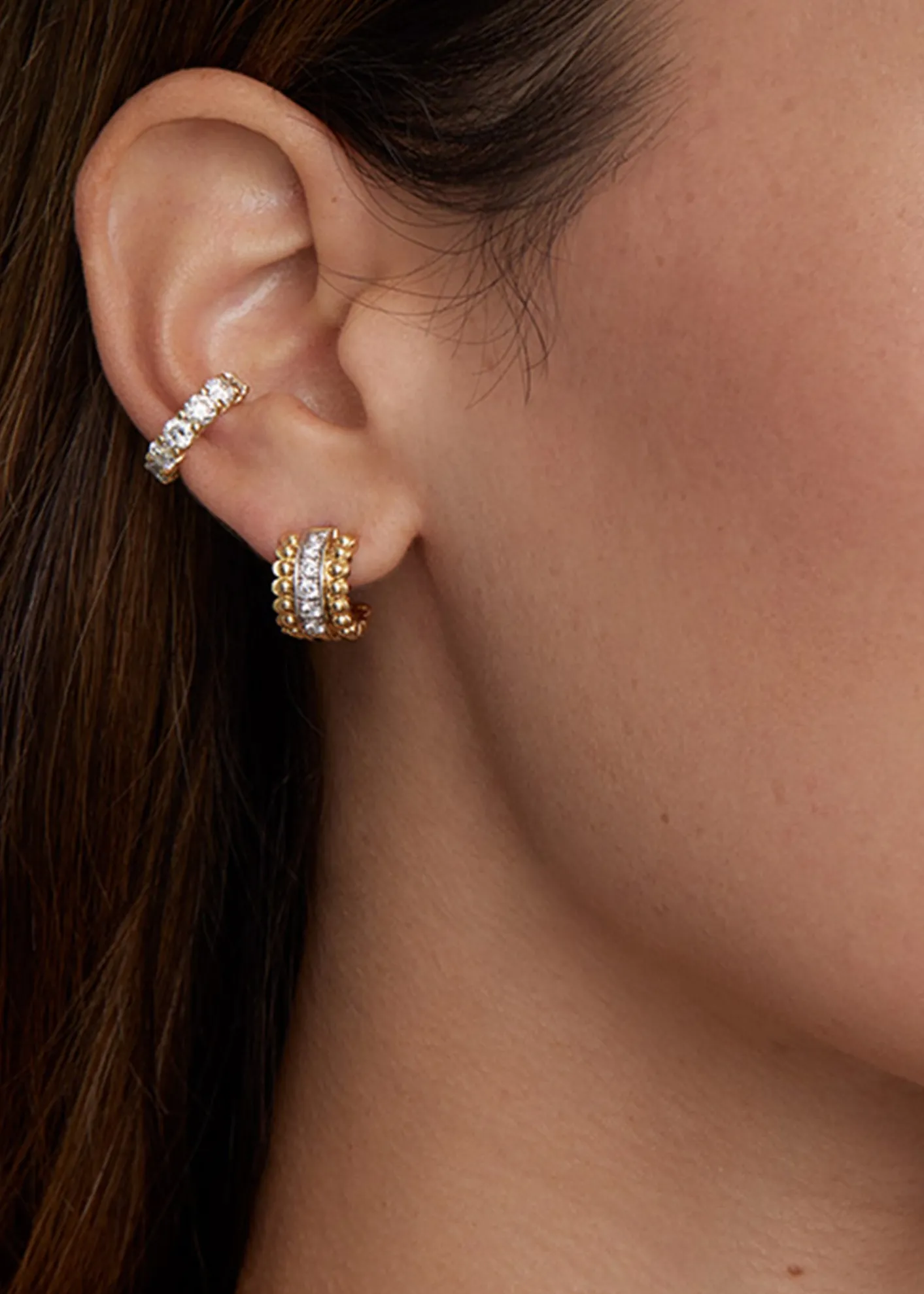 Jamie Wolf18K Yellow and White Gold Diamond Hoop Earrings with Beaded Edge