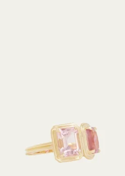 Jamie Wolf18K Yellow Gold Emerald and Cushion Cut Pink Tourmaline Ring with Double Band