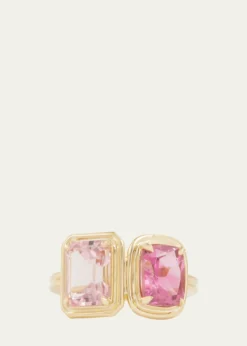 Jamie Wolf18K Yellow Gold Emerald and Cushion Cut Pink Tourmaline Ring with Double Band