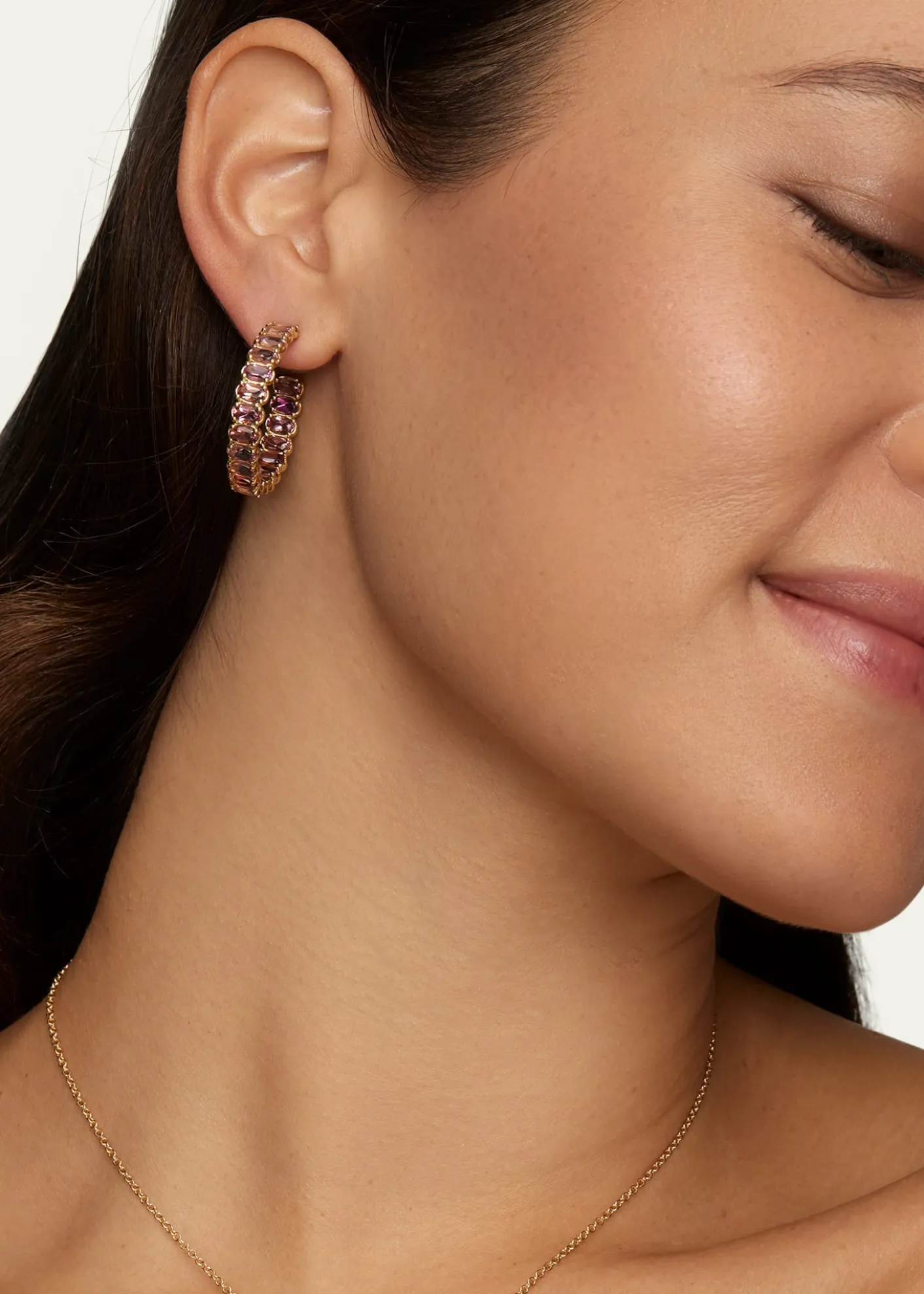 Jamie Wolf18K Yellow Gold Hoop Earrings with Oval Shaped Pink Tourmaline
