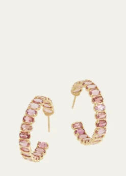 Jamie Wolf18K Yellow Gold Hoop Earrings with Oval Shaped Pink Tourmaline