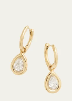 Jamie Wolf18K Yellow Gold Hoop Earrings with Pear Shape Diamond Drops