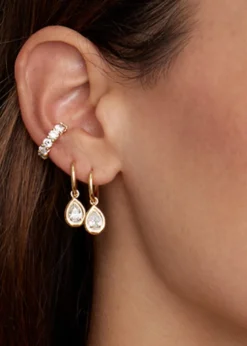 Jamie Wolf18K Yellow Gold Hoop Earrings with Pear Shape Diamond Drops