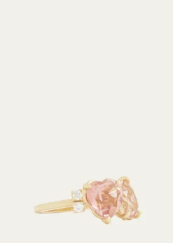 Jamie Wolf18K Yellow Gold Pink Tourmaline Heart and Morganite Pear Ring with Diamonds