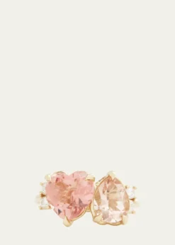 Jamie Wolf18K Yellow Gold Pink Tourmaline Heart and Morganite Pear Ring with Diamonds
