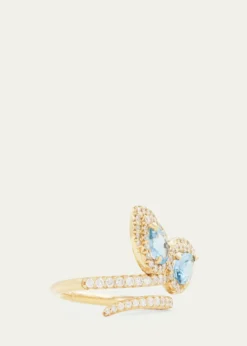 Jamie Wolf18K Yellow Gold Script Petal Ring with Aquamarine and Diamonds