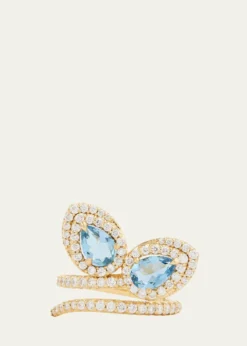 Jamie Wolf18K Yellow Gold Script Petal Ring with Aquamarine and Diamonds