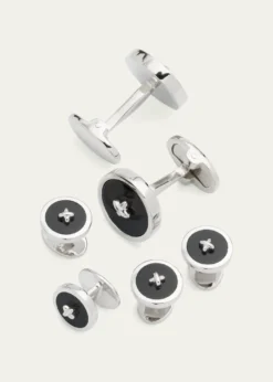 Jan LeslieClassic Button Onyx Cufflinks Studs Set