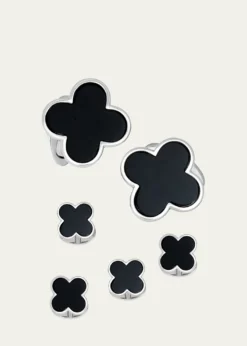 Jan LeslieClassic Clover Onyx Cufflinks Studs Set