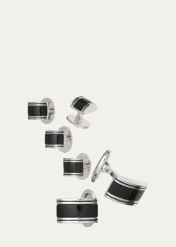 Jan LeslieCurved Onyx Cufflinks Studs Set