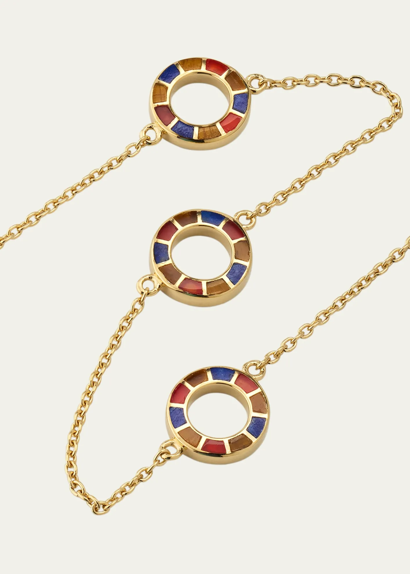 Jan LeslieLapis, Tigers Eye, and Carnelian Dash Triple Circle Station Necklace