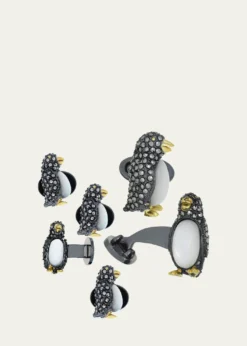 Jan LeslieMarcasite Penguin Cuff Links Studs Set