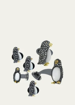 Jan LeslieMarcasite Penguin Cuff Links Studs Set