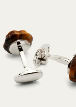 Jan LeslieMen's Carved Tiger's Eye Rose Cufflinks