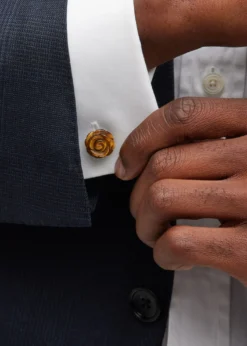 Jan LeslieMen's Carved Tiger's Eye Rose Cufflinks