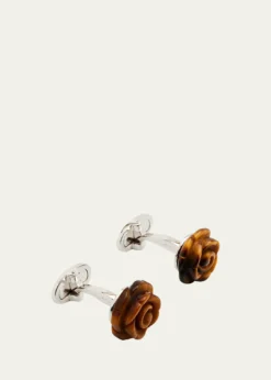 Jan LeslieMen's Carved Tiger's Eye Rose Cufflinks