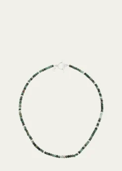 Jan LeslieMen's Emerald Beaded Necklace with Sterling Silver Spacers
