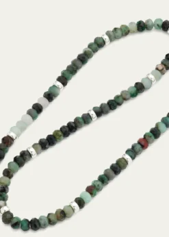 Jan LeslieMen's Emerald Beaded Necklace with Sterling Silver Spacers