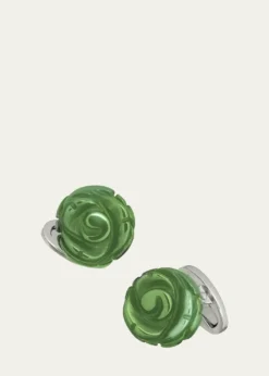 Jan LeslieMen's Hand-Carved Green Onyx Sterling Silver Cufflinks