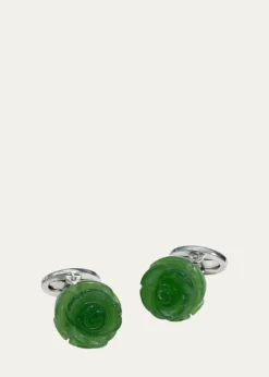 Jan LeslieMen's Hand-Carved Green Onyx Sterling Silver Cufflinks