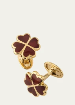 Jan LeslieMen's 18K Gold Vermeil Red Tigers Eye Clover Cufflinks