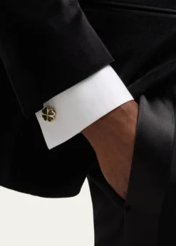 Jan LeslieMen's 18K Gold Vermeil Black Onyx Four Leaf Clover Cufflinks