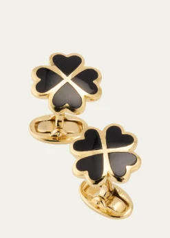 Jan LeslieMen's 18K Gold Vermeil Black Onyx Four Leaf Clover Cufflinks