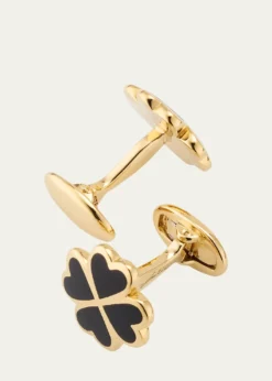 Jan LeslieMen's 18K Gold Vermeil Black Onyx Four Leaf Clover Cufflinks